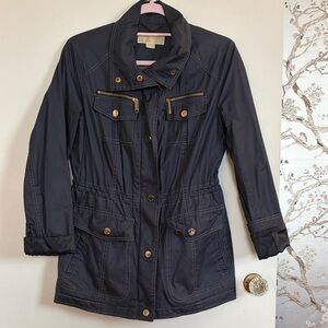 Michael Kors Dark Blue Utility Jacket with Gold Accents